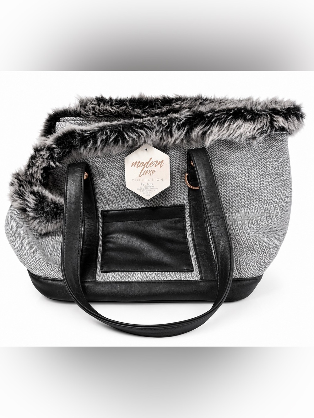 Modern Luxe Collection Fur Lined Pet Carrier Bag with Handles and Mesh Zip-to - Picture 4 of 8